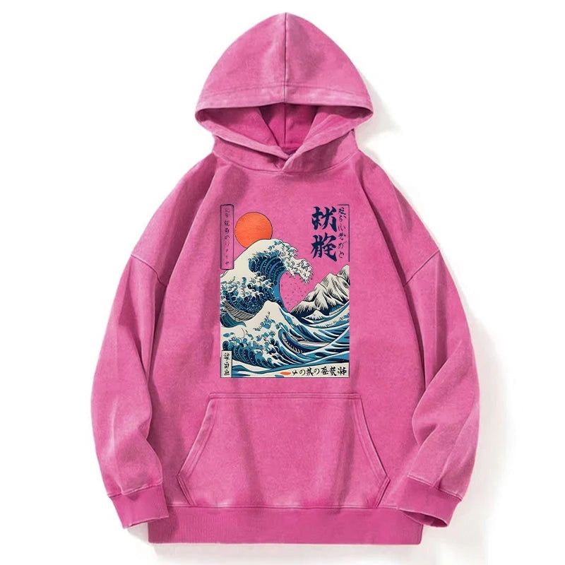 Ukiyo-e Ocean Waves Japan Washed Hoodie