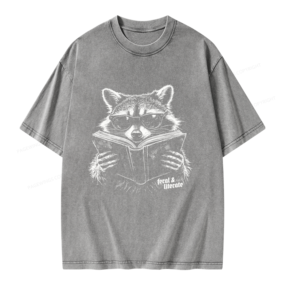 Unisex Funny Raccoon Printed Washed Tee