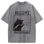 Cat Biting Arm Washed T-Shirt