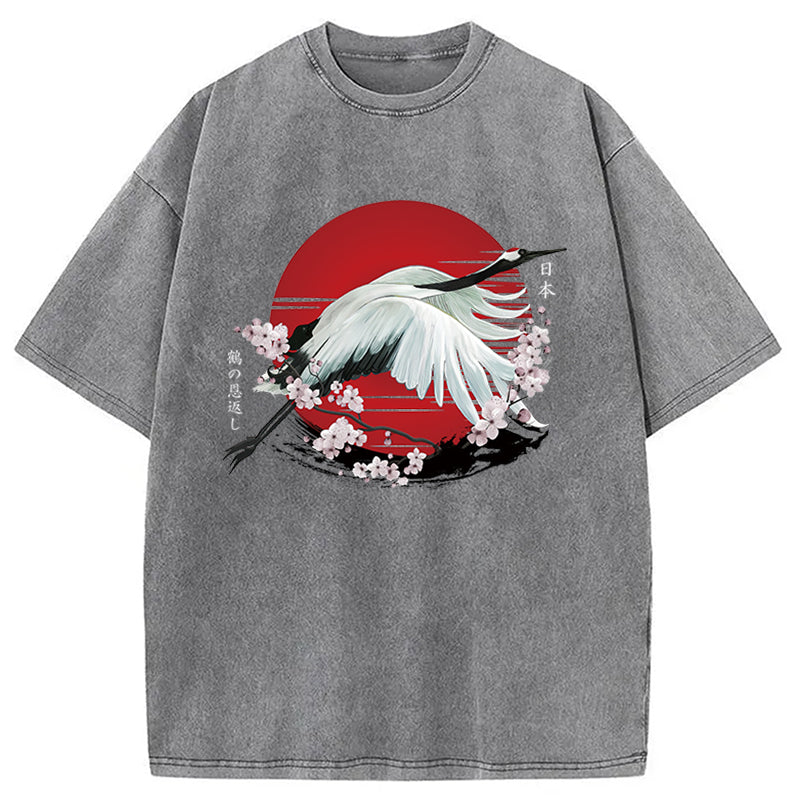 Japanese Crane Tsuru Washed T-Shirt