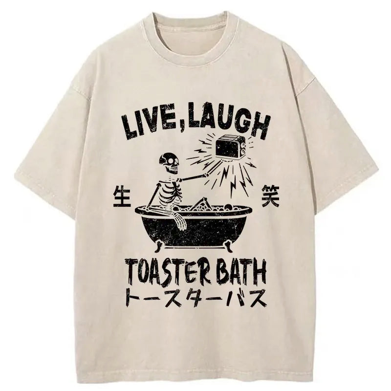 Funny Electric Shock Skeleton Washed T-Shirt