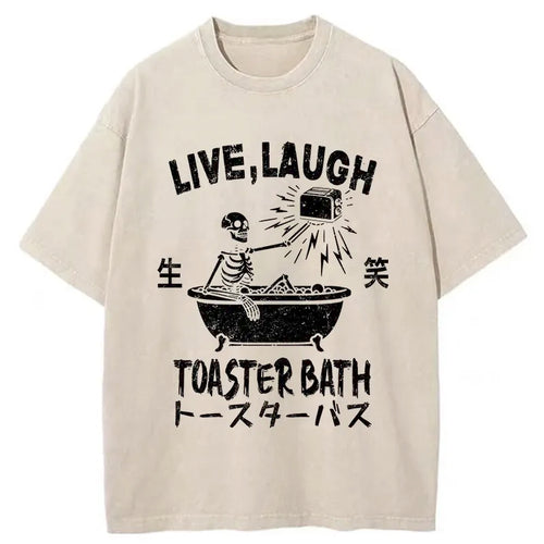 Funny Electric Shock Skeleton Washed T-Shirt