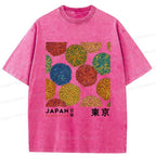 Unisex Japanese Flower Art Washed T-Shirt