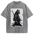 Handsome Samurai Cat Washed T-Shirt