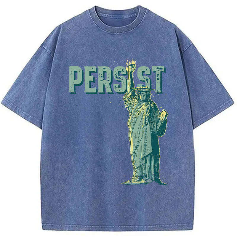 Lady Liberty Flaming Fist Washed T-Shirt