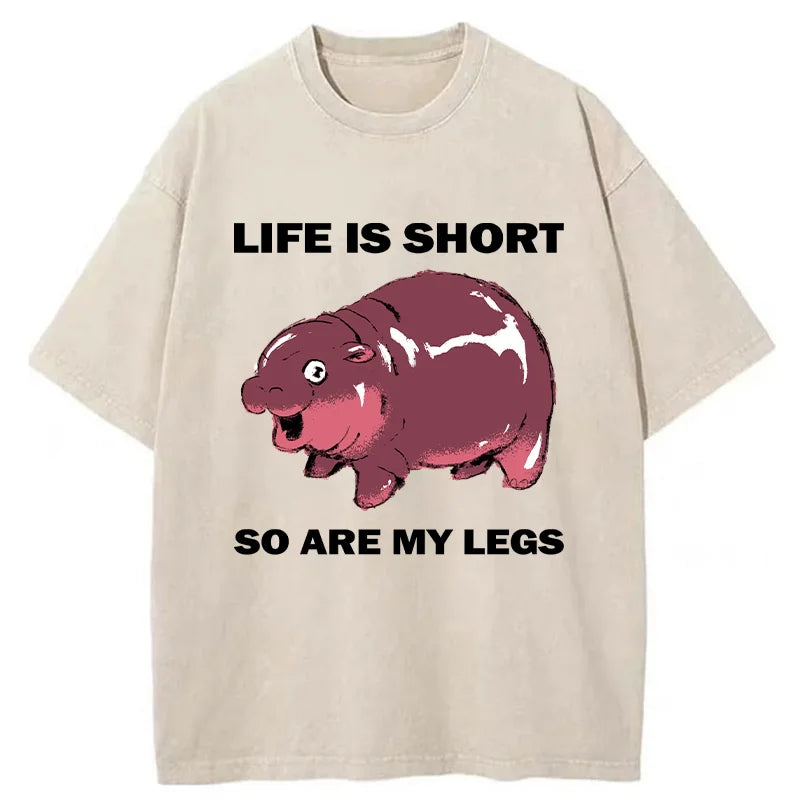 Unisex Short Legs Short Life Washed T-Shirt
