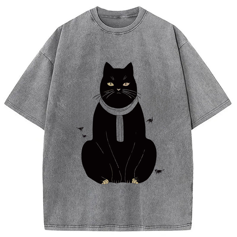 Japanese Cat With Scarf Washed T-Shirt
