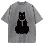 Japanese Cat With Scarf Washed T-Shirt