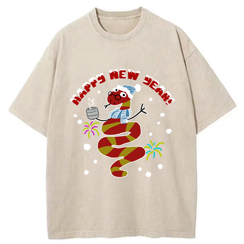 Snake Wearing Scarf And Hat Washed T-Shirt