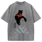 Geisha And Cat Washed T-Shirt