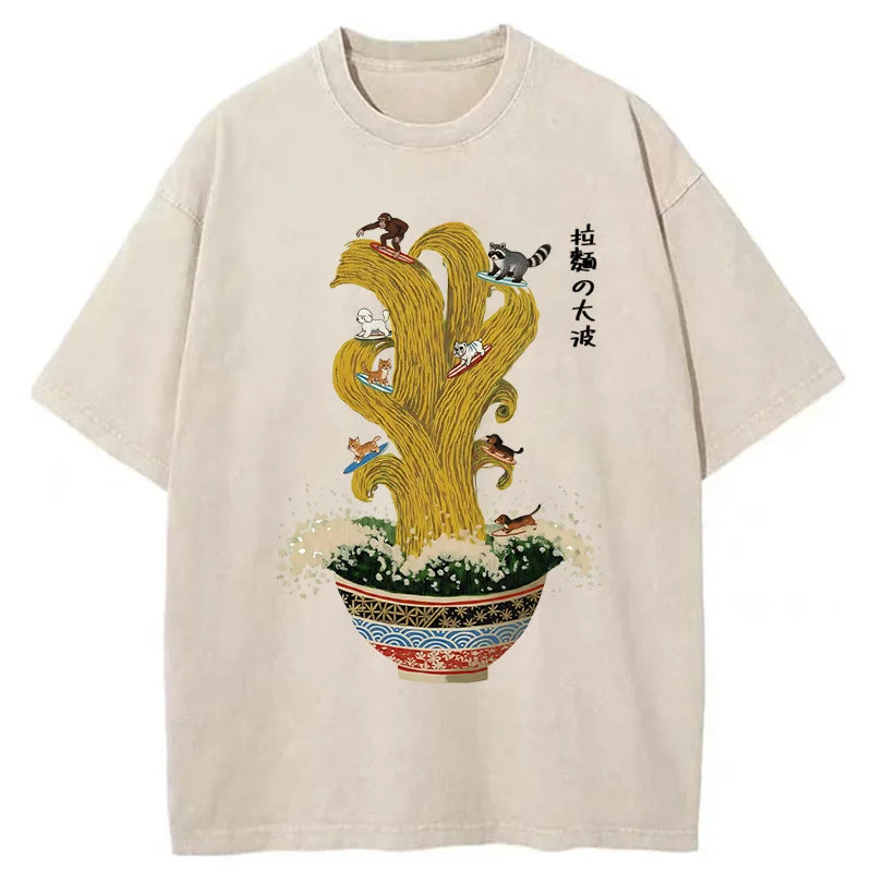 Unisex Ramen Surfing Washed T-Shirt