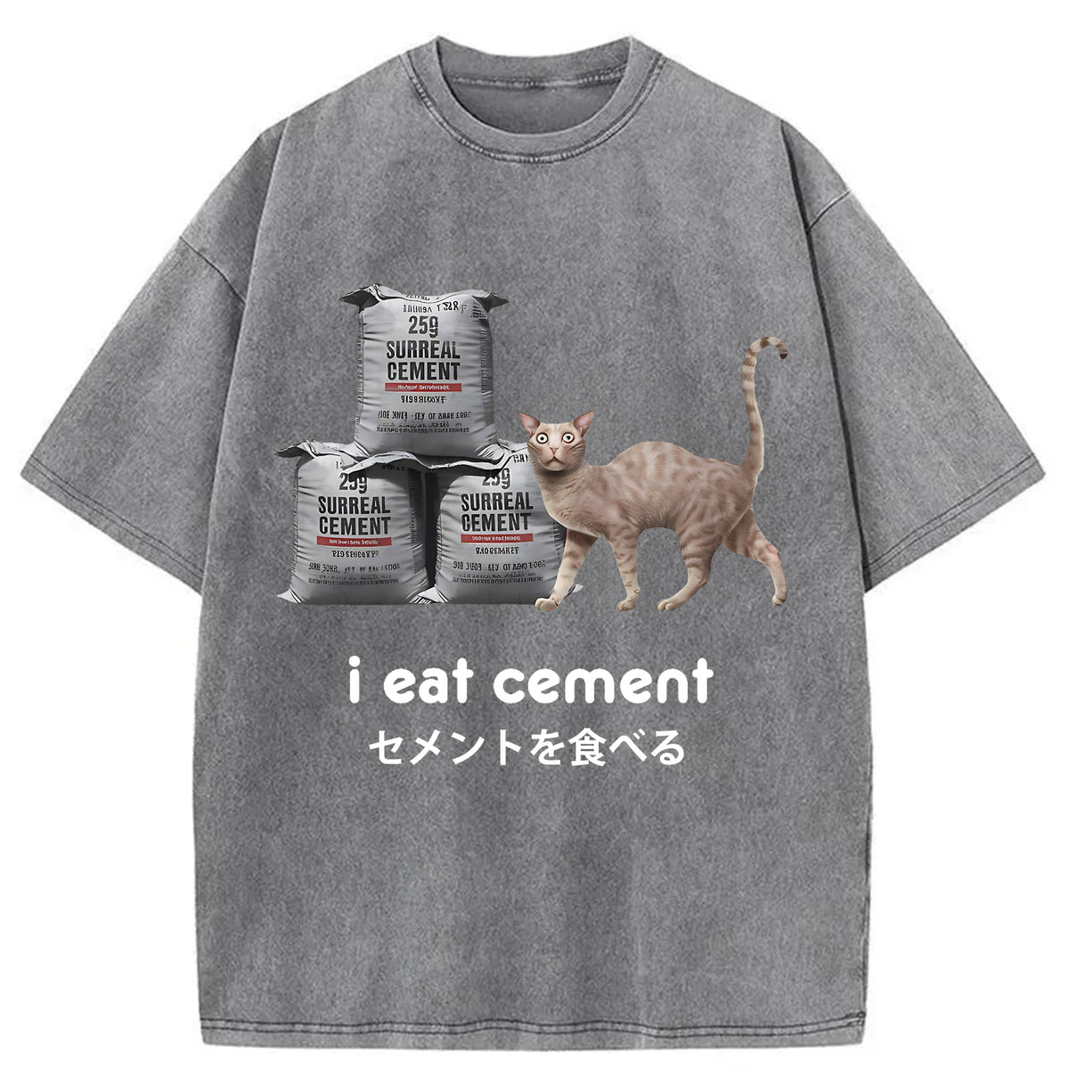 I Eat Cement Cursed Cat Washed T-Shirt