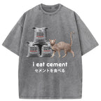I Eat Cement Cursed Cat Washed T-Shirt