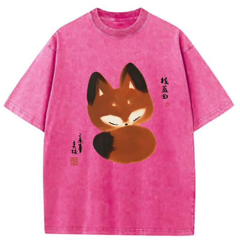 Unisex Cute Fox Washed T-Shirt