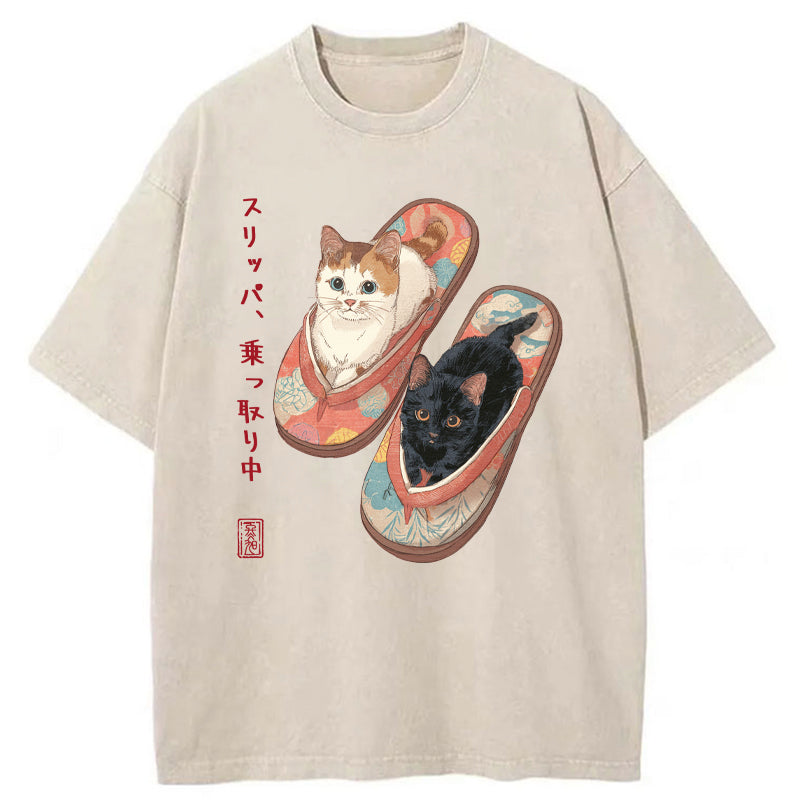 Unisex Slipper Kitties Washed T-Shirt