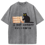 I Eat Cement Cursed Cat Meme Washed T-Shirt