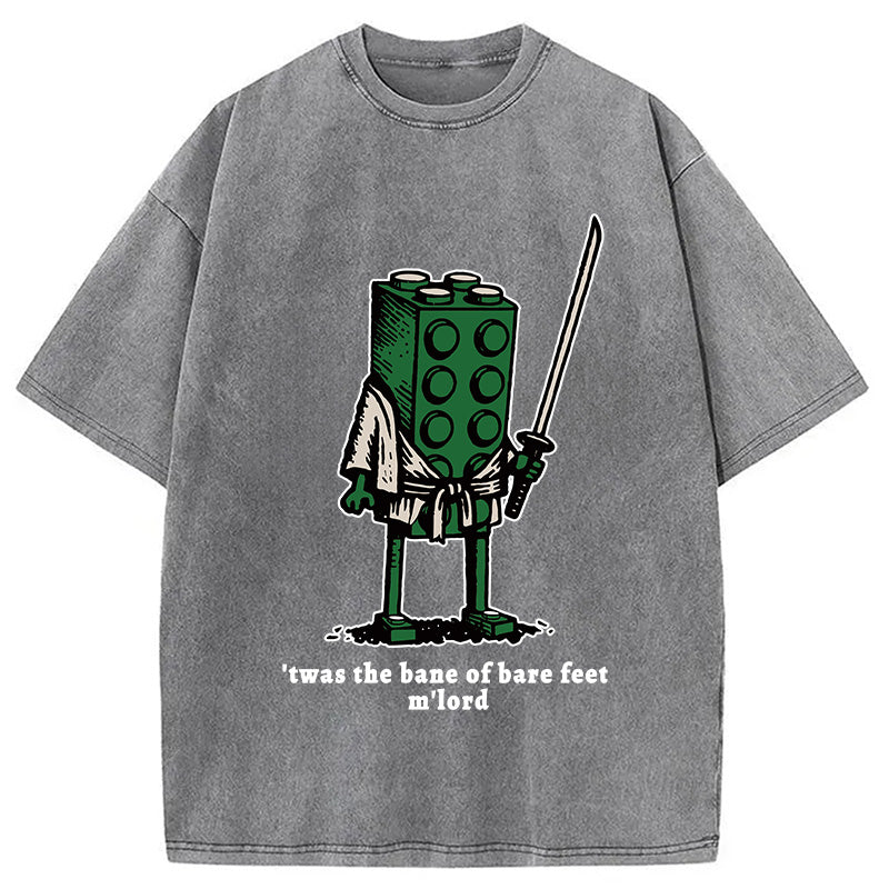 Funny Building Blocks Samurai Washed T-Shirt