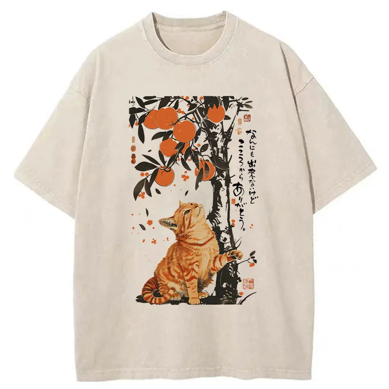 Unisex Orange Cat Wants To Eat Oranges Washed T-Shirt