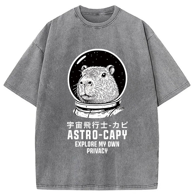 Astronaut Capybara Washed T-Shirt
