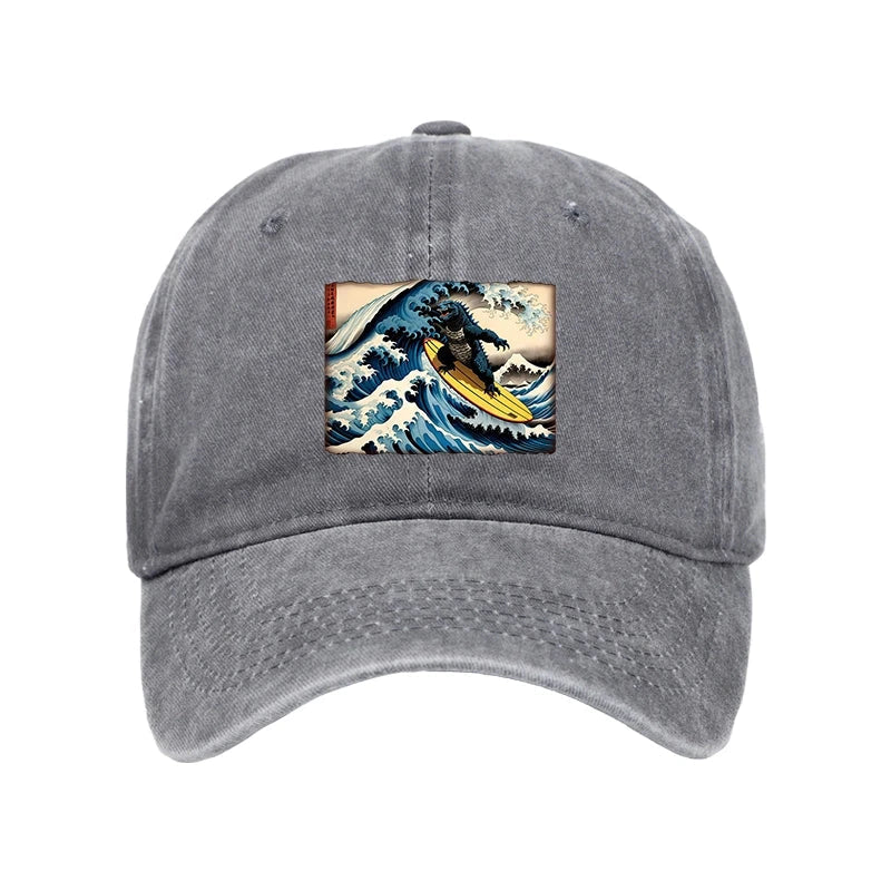 Dinosaur Surfing Japanese Washed Cap