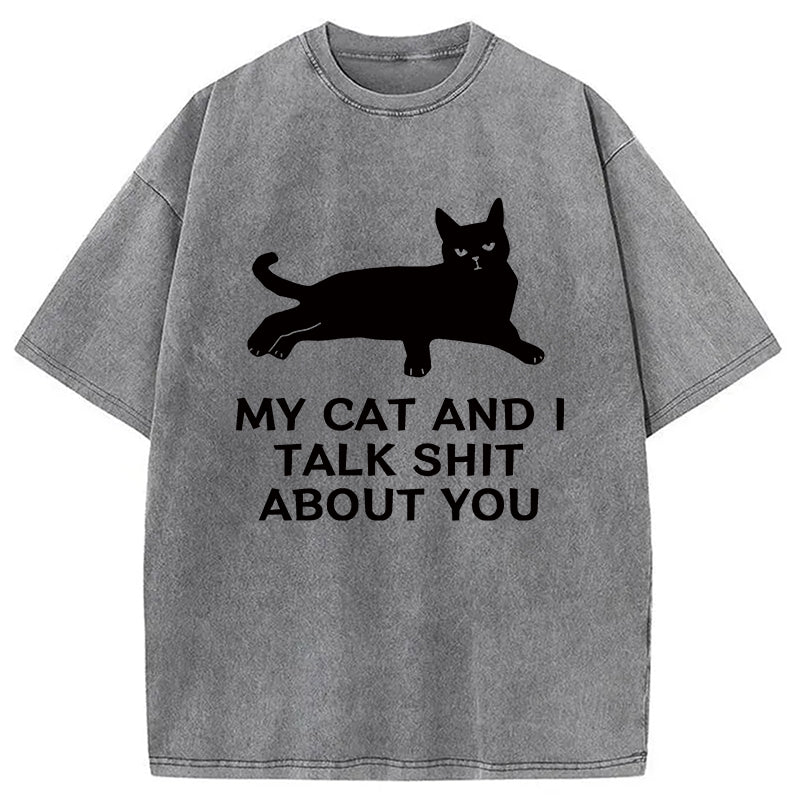 Gossiping Black Cat Washed T-Shirt