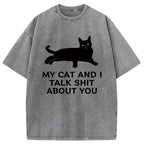 Gossiping Black Cat Washed T-Shirt