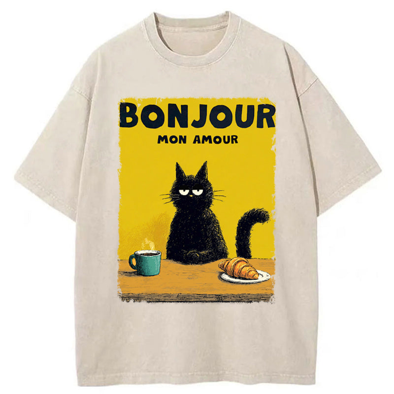 Unisex Bonjour Mon Amour Washed T-Shirt