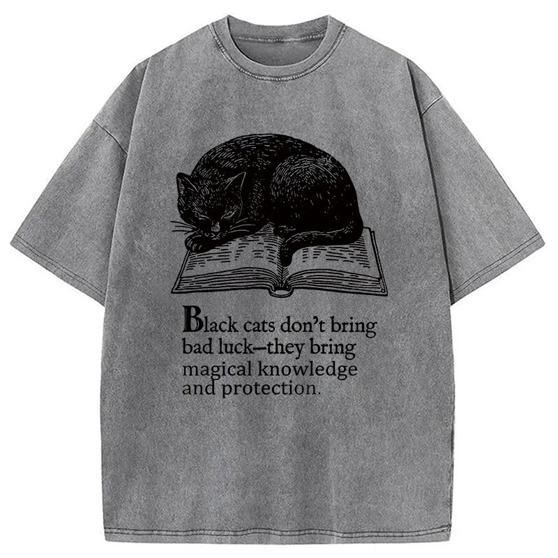 Black Cat Sleeping On A Book Washed T-Shirt