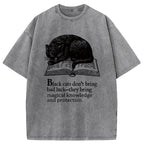 Black Cat Sleeping On A Book Washed T-Shirt