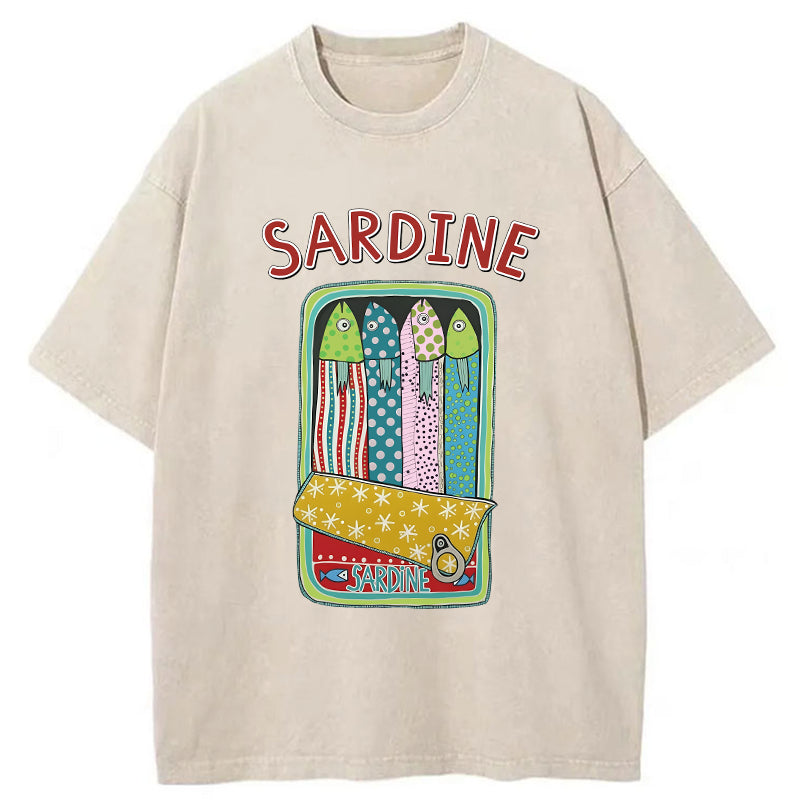 Unisex Colorful Sardines Washed T-Shirt