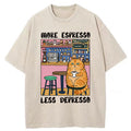 Unisex Orange Cat Drinking Espresso Washed T-Shirt