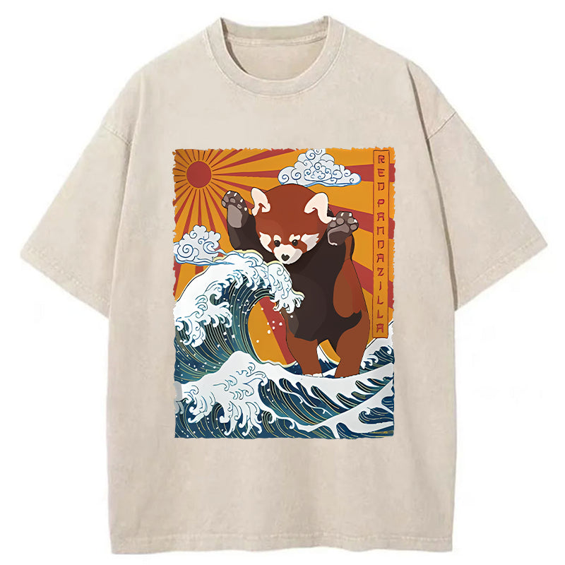 The Great Wave Off Red Panda Washed T-Shirt