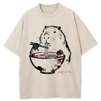 Unisex Capybaras Eat Delicious Ramen Washed T-Shirt