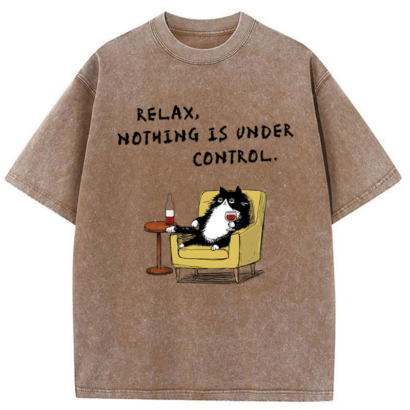 Unisex Unavailable Cat: Nothing Is Under Control Washed T-Shirt