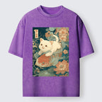 Unisex Cat And Koi Washed T-Shirt