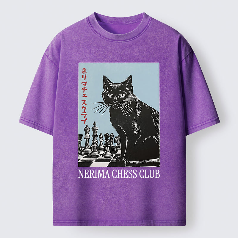 Unisex Chess And Cat Washed T-Shirt