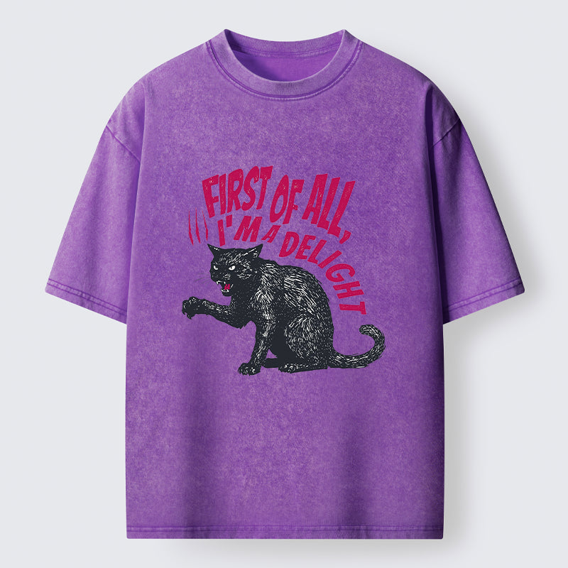 Unisex Fierce Black Cat Washed T-Shirt