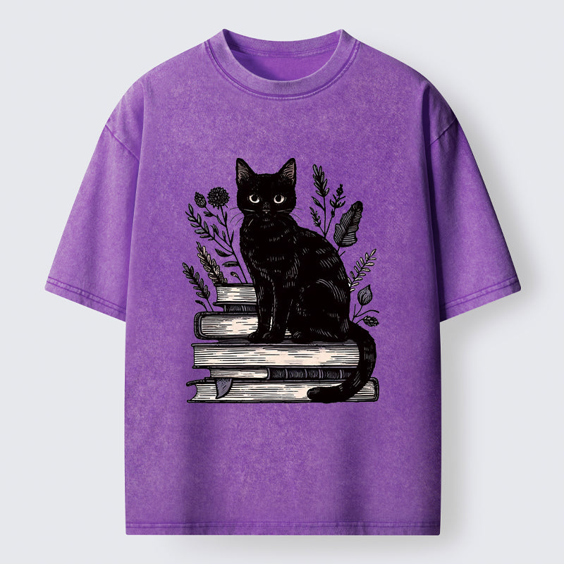 Unisex Books And Cats Washed T-Shirt