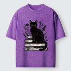 Unisex Books And Cats Washed T-Shirt