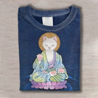 Cat Buddha Art Print Casaul Short Sleeve T-shirt