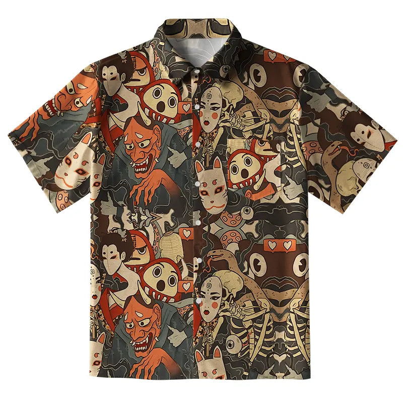 Japanese Geisha And Yokai Button-up Shirt