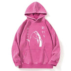 Japanese Fish Hold Up White Washed Hoodie