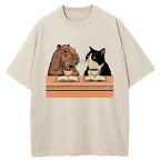 Capybara And Cat Talk Washed T-Shirt