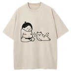Warrior And Cat Are Both Hungry Washed T-Shirt