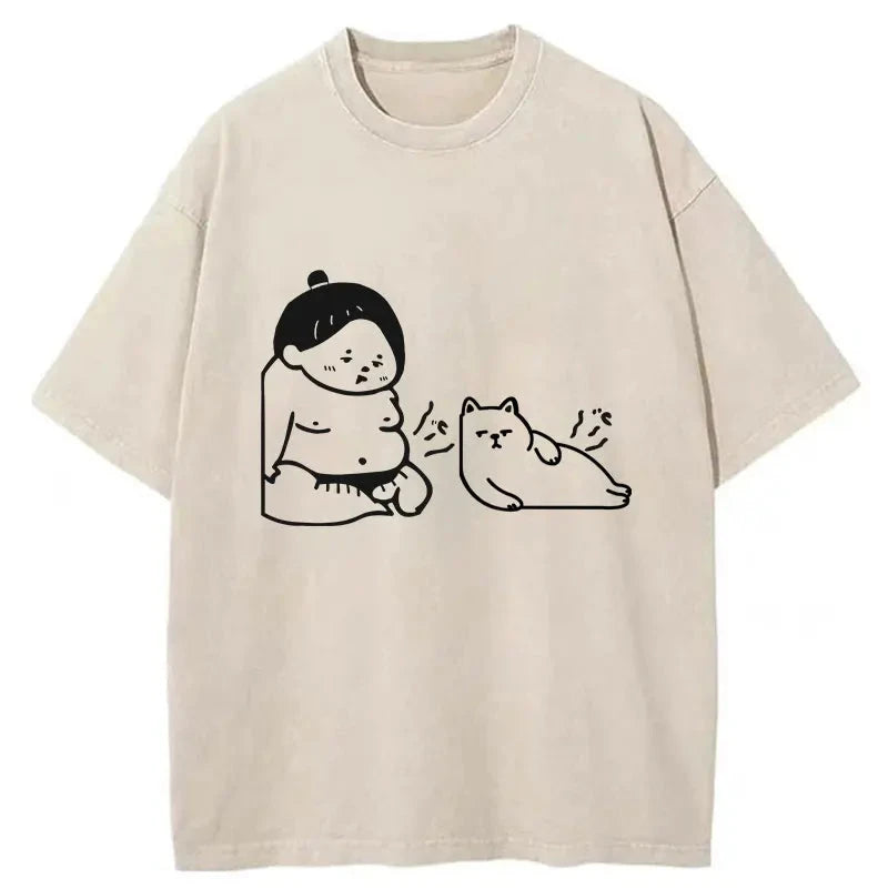 Warrior And Cat Are Both Hungry Washed T-Shirt