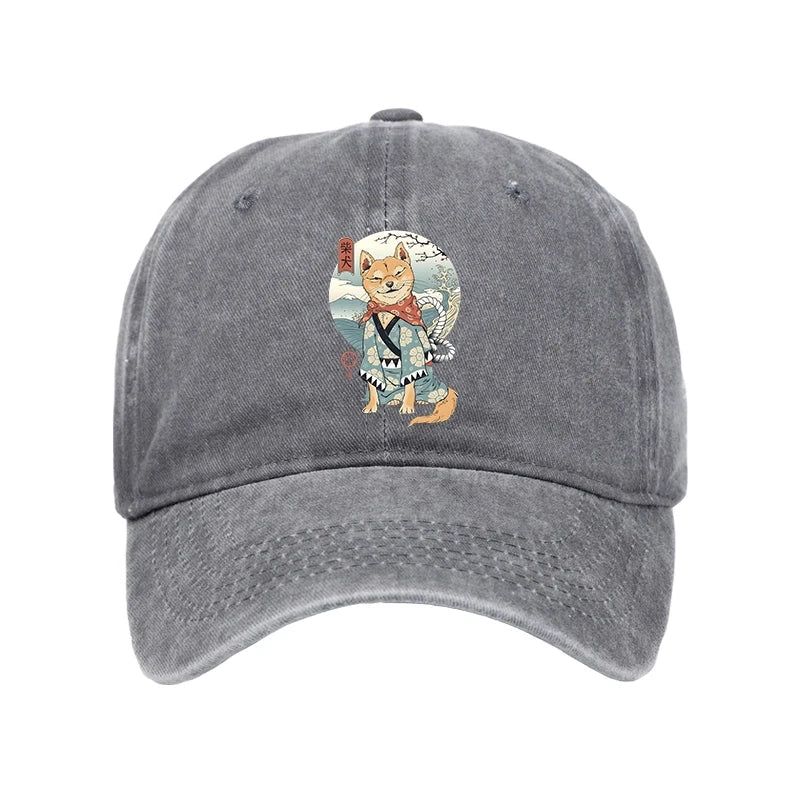 Samurai Shiba Dog Japanese Washed Cap