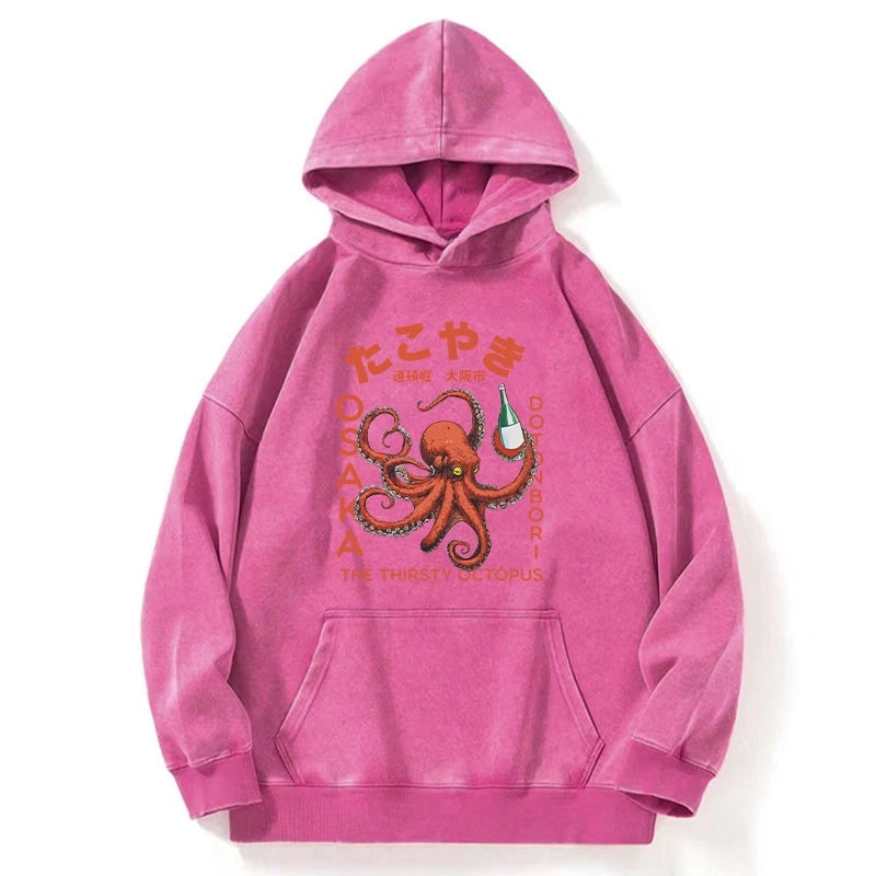 Octopus Drinks Soju Washed Hoodie
