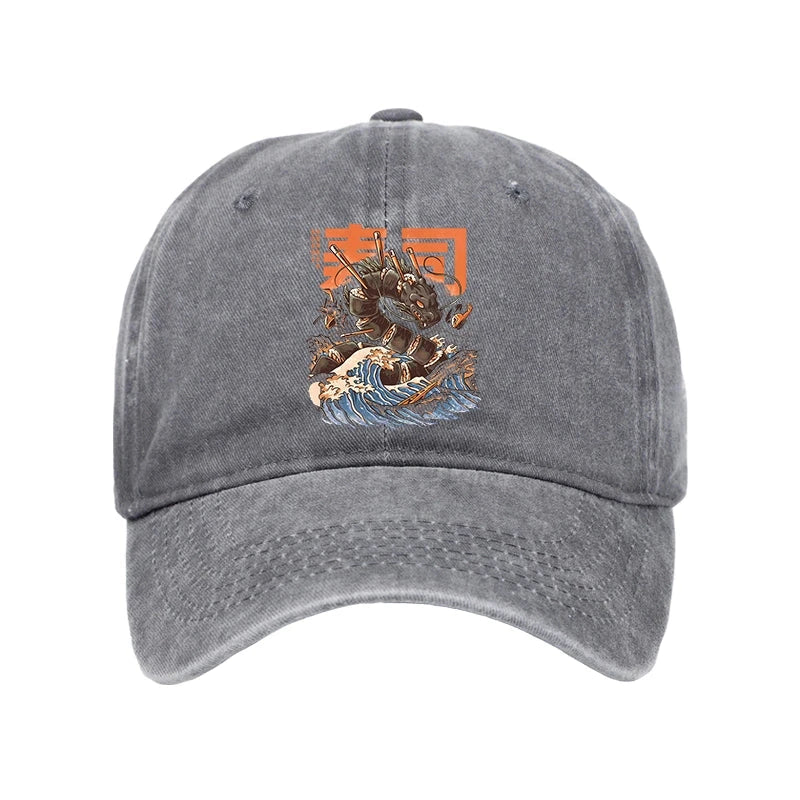 The Great Sushi Dragon Wave Washed Cap