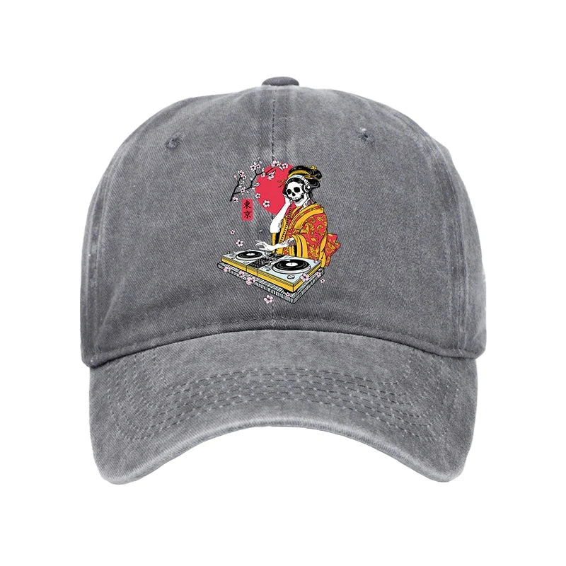 Japanese Geisha DJ Skull Washed Cap