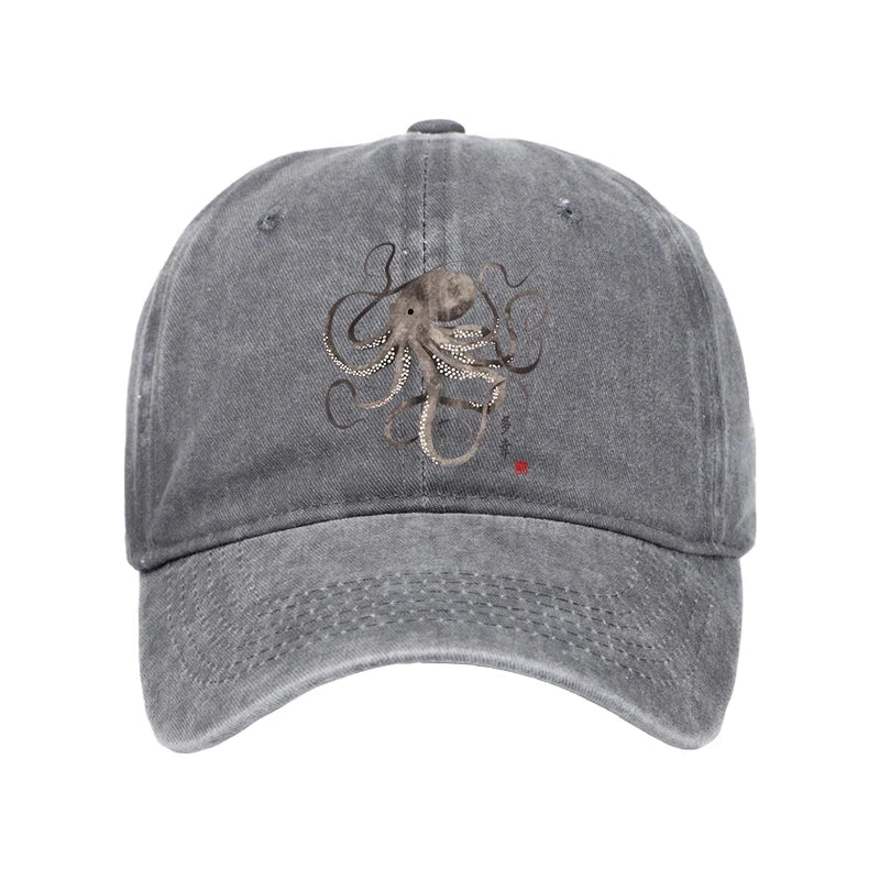 Octopus Japanese Calligraphy Washed Cap